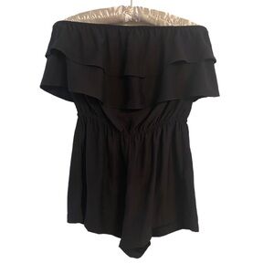 Blue Life Black Strapless Ruffled Romper Size XS